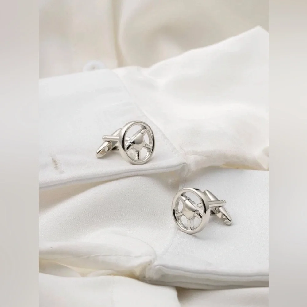 New High Polish Modern Steering Wheel Cufflinks ~ Automotive Enthusiasts